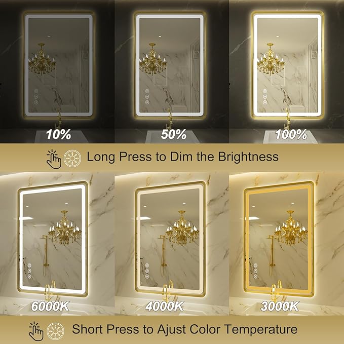 24''x36'' Gold Framed LED Bathroom Mirror