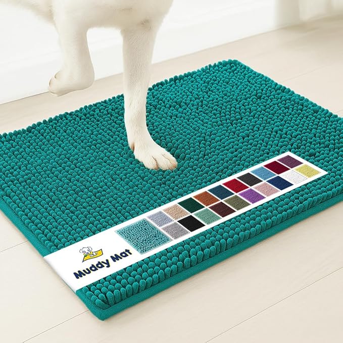 Muddy MatÂ® | Super Water Absorbent Door Mat Indoor, Microfiber Quick Dry Chenille Entryway Rug, Slip Resistant Front Door Mat, Indoor Mats for Entryway, Machine Washable Pet Rug, Teal 18"x28"