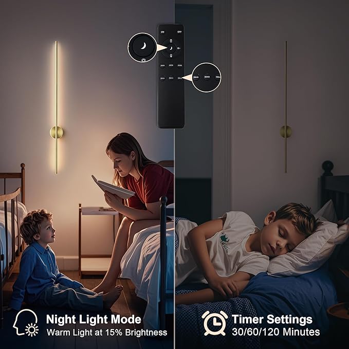 Battery Operated Modern Wall Sconces, Dimmable Wireless Wall Light Set of Two