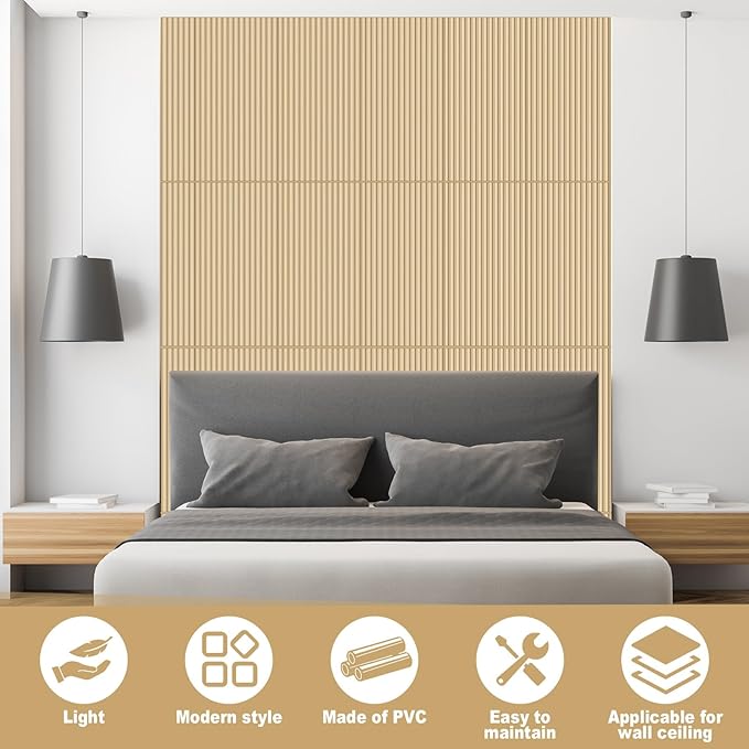 Nuanchu 18 Pack 4x2 FT 3D Slat Wall Panels Large PVC Fluted Panel Decorative