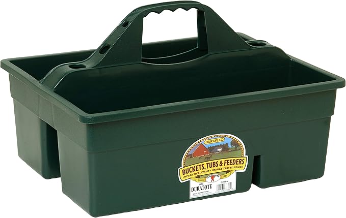 Little GiantÂ® Plastic DuraTote | Horse Grooming DuraTote | Durable Tote Box Organizer with Easy Grip Handle | Extra Thick Sidewalls | Green