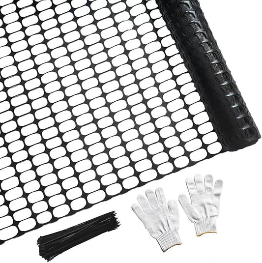 PotatoLife Plastic Mesh Fence Safety Fence, Extra Strength 4'x50' Roll with 100 Zip Ties, Resuable Temporary Netting for Garden Fencing, Construction, Snow Fencing, Animal Barrier, Poultry, Deer, Dog