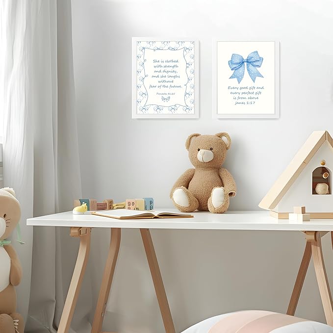 LARTSFRO Coquette Blue Bow Jesus Wall Art Decor Posters, Light Blue Bow Room