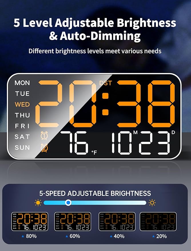 MASHI 8.4''Large Digital Wall Clock, Led Alarm Clock