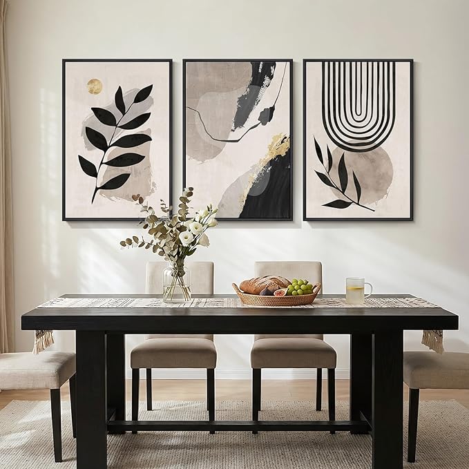 3 Piece Framed Black and White Boho Wall Art