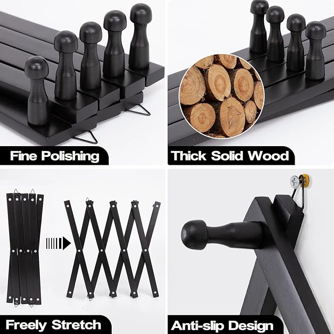SCUNDA Wall Rack with 14 Hooks, Wooden Wall Expandable Coat Rack
