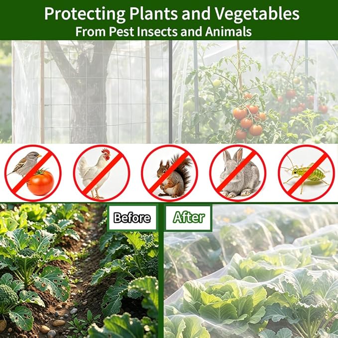 Garden Netting Pest Barrier 4x10FT Ultra Fine Insect Netting for Garden Raised Beds, Plant Net Mesh Cover for Garden Protection, Bird Bug Net, Greenhouse Row Cover Nets for Vegetables Fruits Flowers