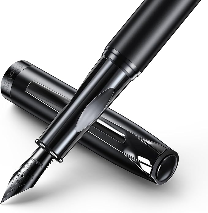 BOCIYER samurai Fountain Pen Set,Hand Polished Medium Nib,Calligraphy Nib(Bent Nib),Includes 8 Ink Cartridges,Ink Refill Converter*2 And Gift Box,Best Pen Gift Set for Men & Women（Black ）