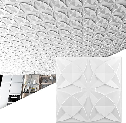 Art3d 12-Pack PVC Drop Ceiling Tiles, 2ft x 2ft, Floral Style