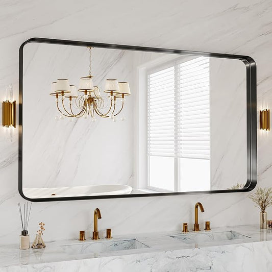 60x36 Inch Bathroom Mirror for Wall, Matte Black Metal Framed Bathroom Vanity