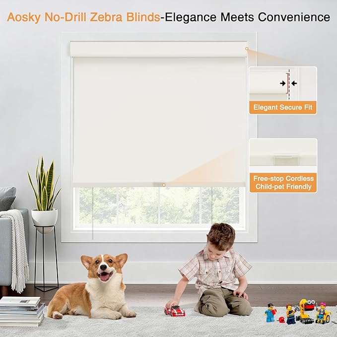 AOSKY No Drill Cordless Blackout Roller Shades