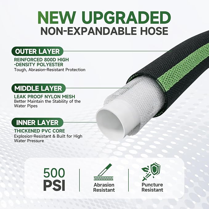 Garden Hose 75 ft Flexible Water Hoses Non-Expanding Lightweight Portable No Kink High Pressure Flat Fabric 3/4” fittings Leak-proof Durable Pipe for Outdoor Outside Yard Lawn Patio Watering Car Wash