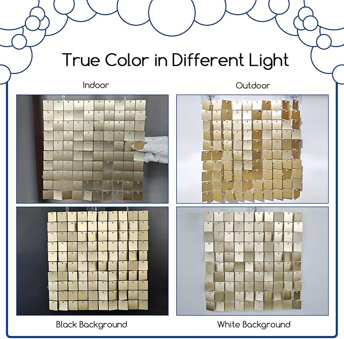 COKAOBE Champagne Gold Sequin Wall Backdrop 24PCS Square Sequin Backdrop