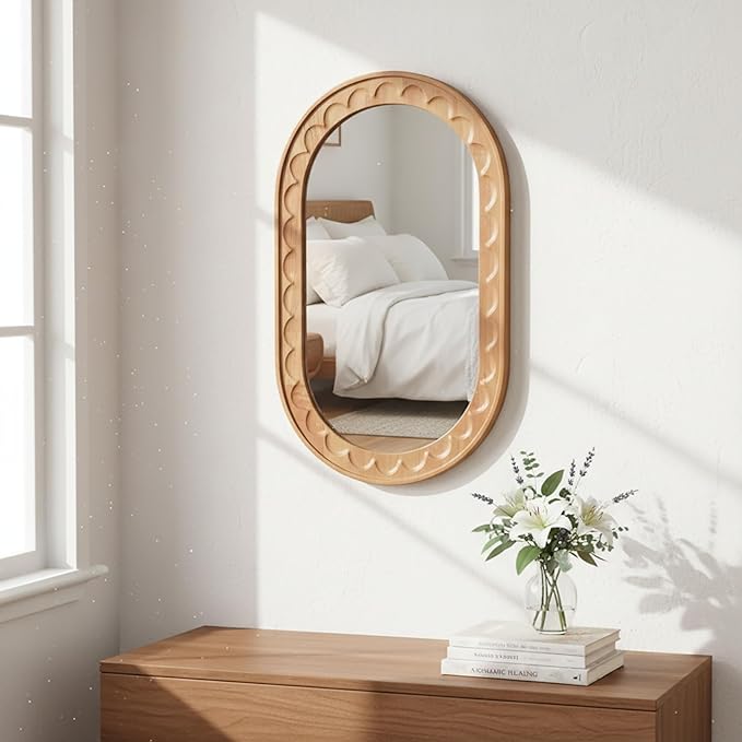 Wood Bathroom Mirror, 30 x 18 Inch Wood Wall Mirror