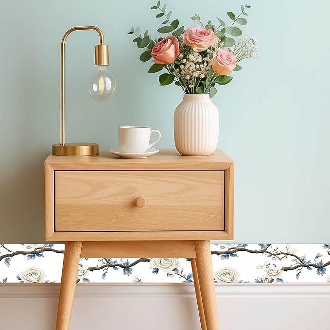 IVN Wallpaper Border Peel and Stick PVC Rose and Branch Design 4x196 Inch