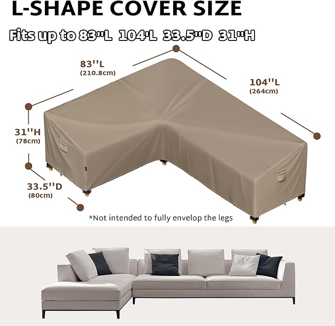 iBirdie Outdoor Patio Furniture Cover fit 83 x 104 inch, 80 x 102, 82 x 100 L-Shaped Sectional Sofa, Waterproof Weatherproof Heavy Duty 600D Garden Cover for Outside L Shape Couch, Brown