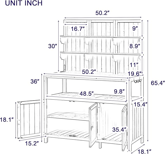 Christopher Knight Home Belfast 50.20" W Outdoor Potting Bench Table, Fir Wood Potting Table, Large Gardening Workstation with Storage Shelf, Ample Space Garden Tools Organizer for Backyard, Natural