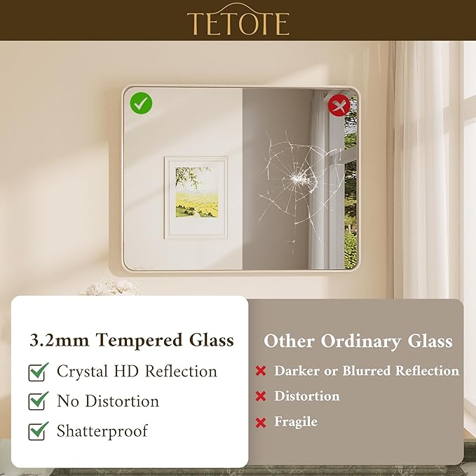 TETOTE Brushed Nickel Mirror 40 x 30 Inch