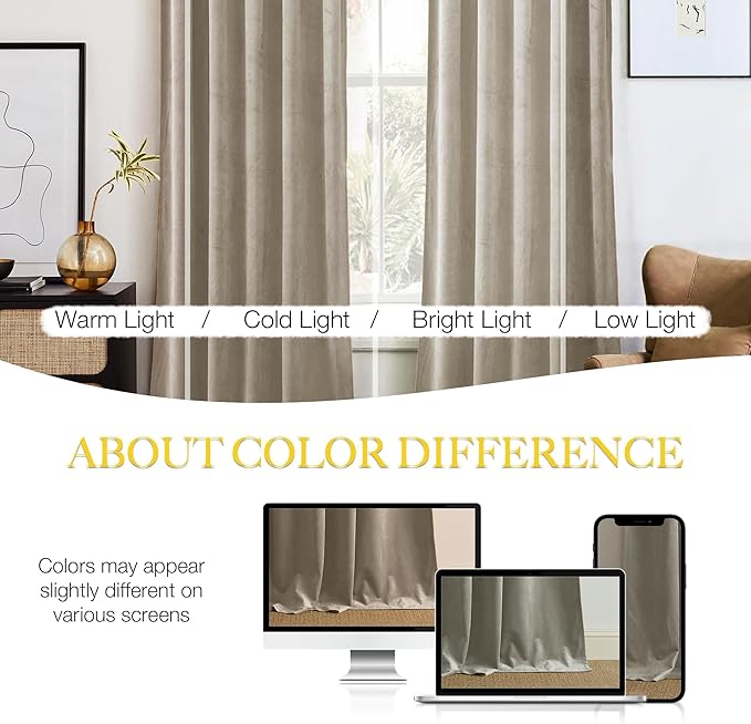NICETOWN Living Room Camel Velvet Curtains 12 ft Length, Sound and Sunlight