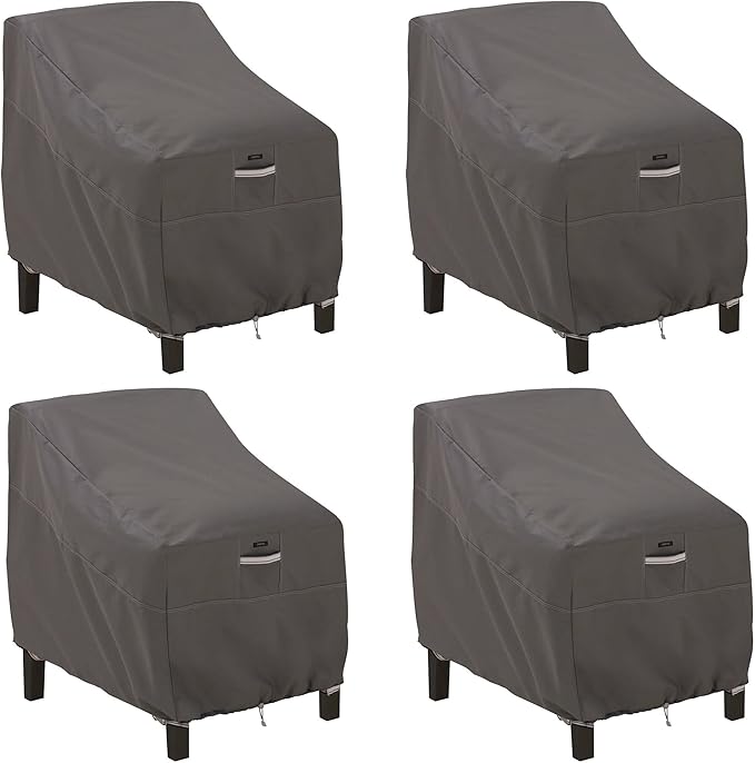 Classic Accessories Ravenna Water-Resistant 38 Inch Deep Seated Patio Lounge Chair Cover, 4 Pack, Patio Furniture Covers