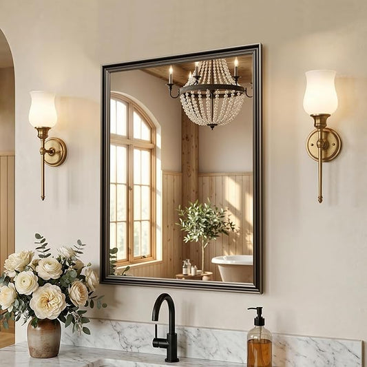 Retro Copper Effect Framed Wall Mirror, 24x32 Rectangle Mirror,