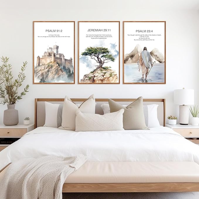 CHDITB Bible Verse Scripture Framed Canvas Wall Art, Watercolor Christian Jesus Decor, Psalm and Jeremiah Scripture Prints, Religious Artwork for Church Living Room Bedroom Office 24"x36"x3