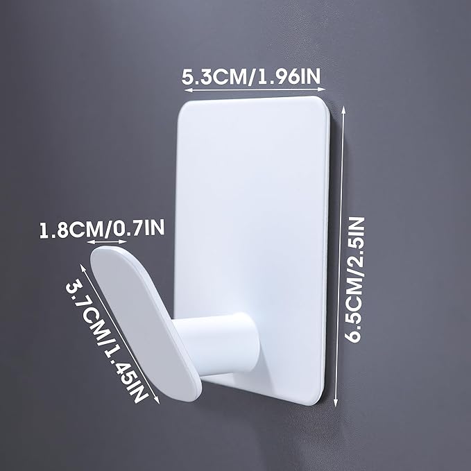 DELITON Adhesive Hooks for Hanging, 8 Pack White Wall/Towel Hooks for Bedroom