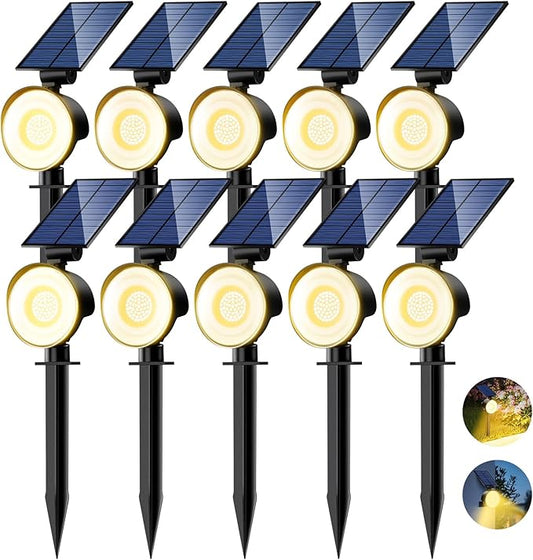 nipify 10 Pack Solar Spot Lights Outdoor Waterproof with 3 Modes, Solar Spotlight Light for Outside Yard Landscape Lighting Pathway Lights Wall,Warm White