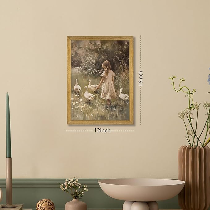 Wood Framed Canvas Wall Art, Vintage Girl