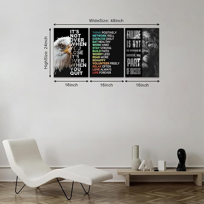 KAWAHONE Motivational Wall Art -Bald Eagle and Lion Inspirational Picture