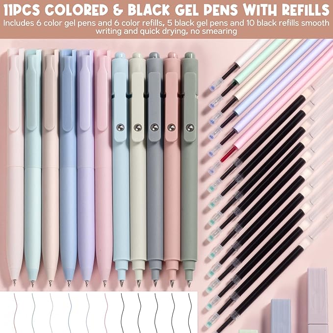 65PCS Aesthetic School Supplies with Cute Pencil Case, Pastel Highlighters Gel Pens Mechanical Pencils Set 0.5 0.7 & 2.0mm, Office Back to School Supplies College Essentials Kit Student Stationary Set