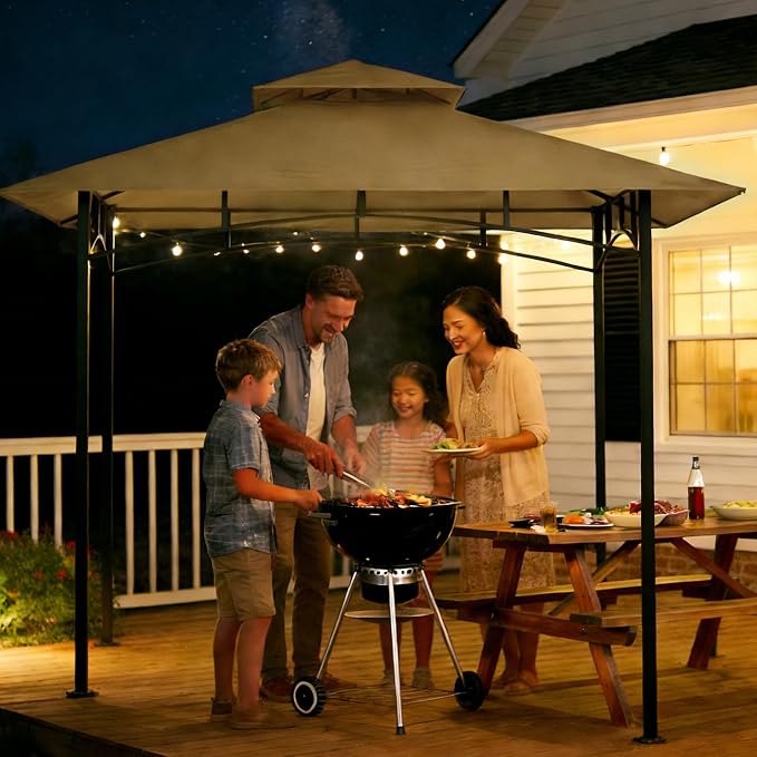 Grill Gazebo Replacement Roof, 5x8ft Outdoor BBQ Gazebo Canopy Cover, Double Tiered Grill Gazebo Replacement Roof for #L-GG001PST-F