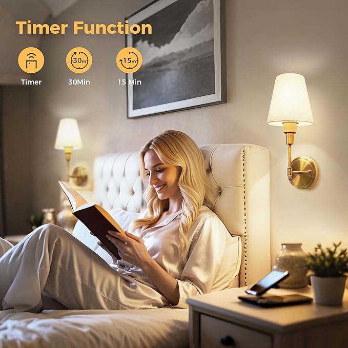 DORESshop Battery Operated Wall Sconce Set of 2, Wall Light Wireless Easy to