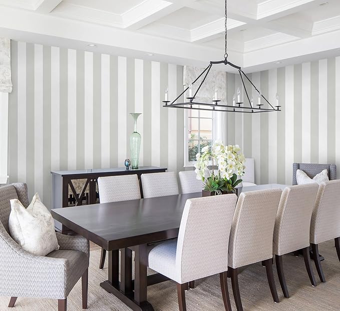 Guvana 17.7"×394" Grey and White Peel and Stick Wallpaper Striped Contact Paper