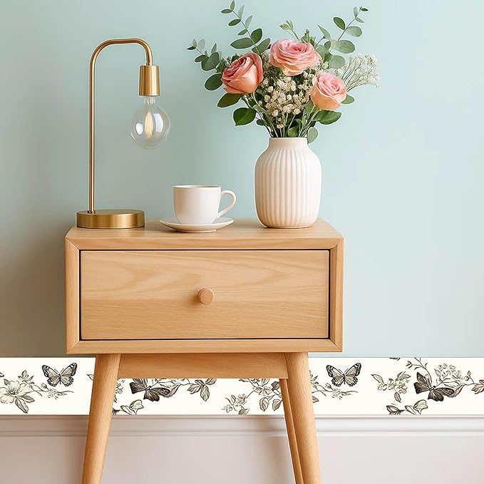IVN Wallpaper Border Peel and Stick PVC Vintage Butterfly and Floral Design