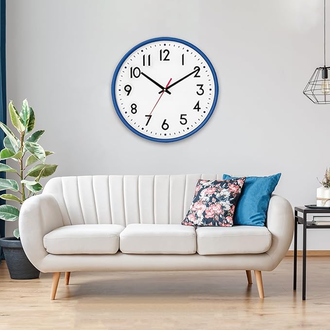 HZDHCLH Wall Clock Blue, Silent Wall Clocks Battery Operated 8 Inch Modern Non