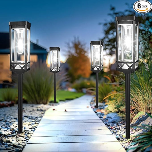 KOOPER Taller Solar Pathway Lights Outdoor, 6 Pack Upgraded Brighter Solar Garden Lights Solar Powered, Up to 15 Hours Outdoor Solar Lights for Yard Landscape Path Walkway Driveway ï¼Cool Whiteï¼