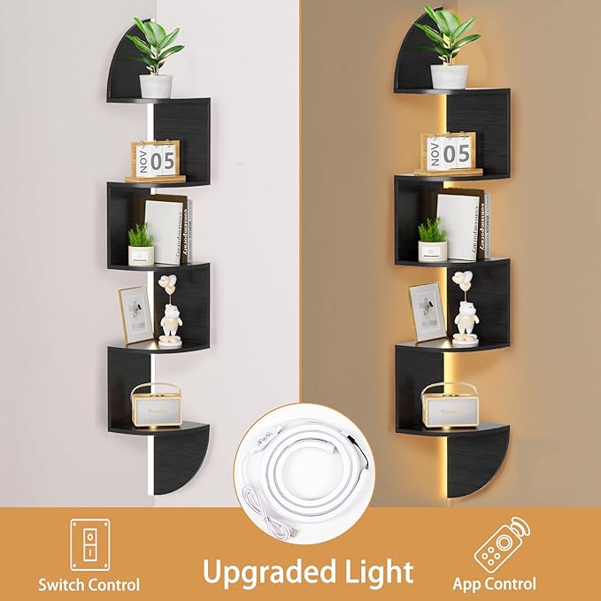 Waipfaru Corner Shelf, 5 Tier Bookshelf