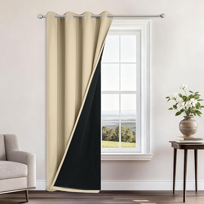 Yakamok 100% Blackout Curtains 84 Inches Long, 2 Thick Layers Heat and Full