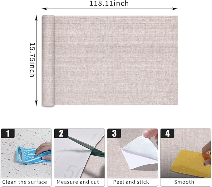 Beige Grasscloth Peel and Stick Wallpaper, Modern Textured Contact Paper