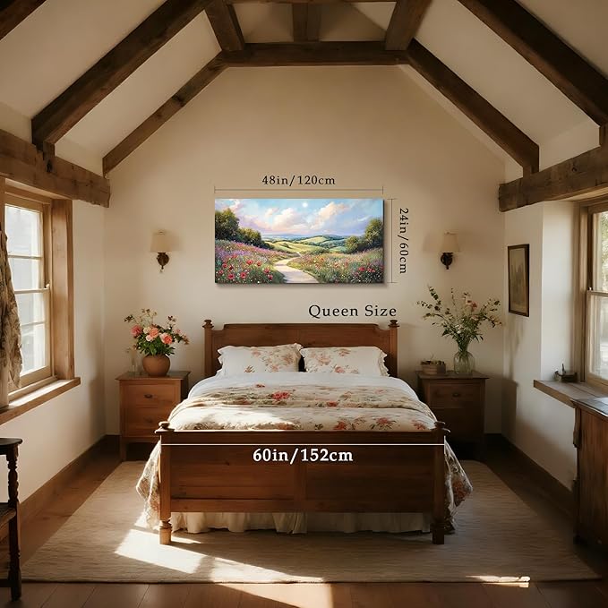 SERIMINO Large Landscape Wall Art, Floral Wall Art, Nature Wall Decor, Country Chic Painting Prints, Sunny Outdoor Scenic Pictures for Living Room Bedroom Modern Farmhouse Home Decorations 24"x48"
