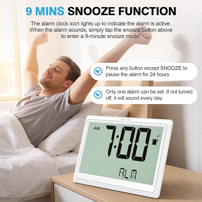 XREXS 10.4 Inch Digital Wall Clock, Battery Operated Large Display Clock