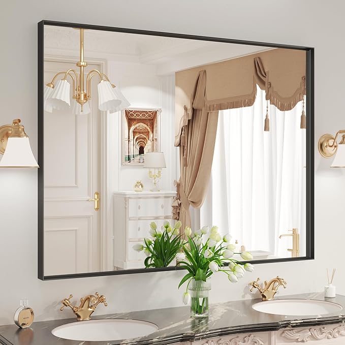 LOAAO Black Bathroom Mirror 48"X32"