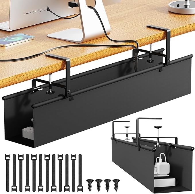 Dayacoo No Drill Under Desk Cable Management Tray, 36" Clamp/Screw Mount Cord Organizer for Desk, Fabric Cable Management Tray for Storage and Hide Cords, Cable Organizer for Office Home, Black