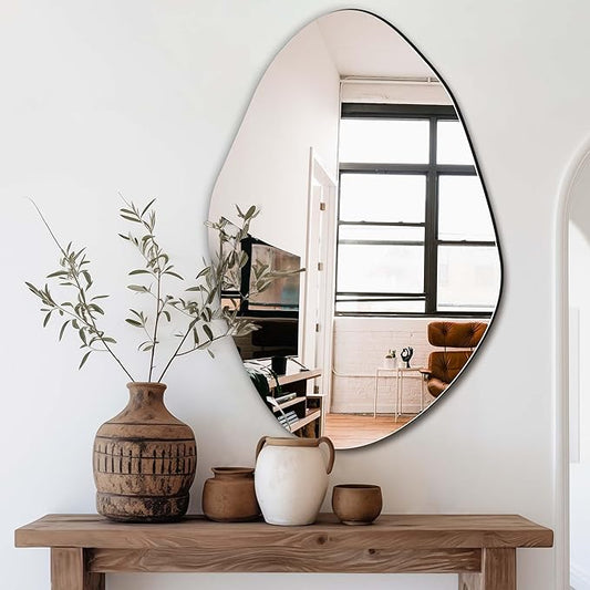 Delma Irregular Wall Mirror, Frameless Decorative Mirror