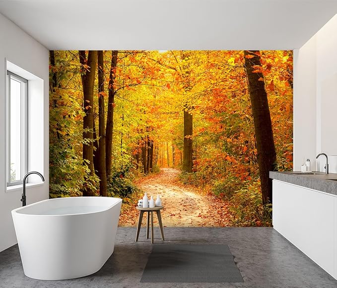 -Autumn Gold Forest Jungle Tree Fabric Wallpaper Living Room Bedroom Bathroom