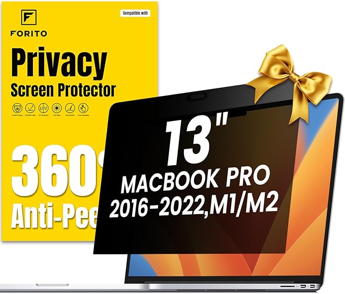 F FORITO 360° Privacy Screen Protector Compatible with MacBook Pro 13 inch (2016, 2017, 2018, 2019, 2020, 2021, 2022, M1, M2), Anti Peeping, Anti Glare and Scratch Resistant Laptop Privacy Screen