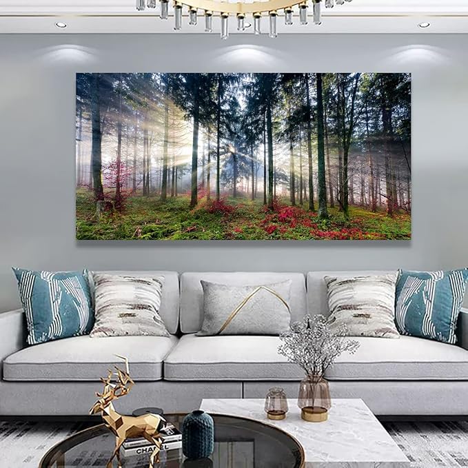 Nature Landscape Sunrise Tree Canvas Wall Art - 28x57 inches Wall Decoration for Living Room Forest Picture Artwork Painting Prints of Trees for Bedroom and Home Décor