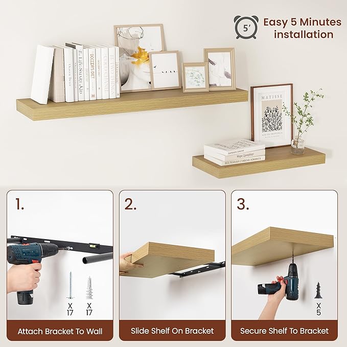 Vivelove 12 Inch Deep Floating Shelves 36 inch Long, 2 Inch Thick Wall Shelves