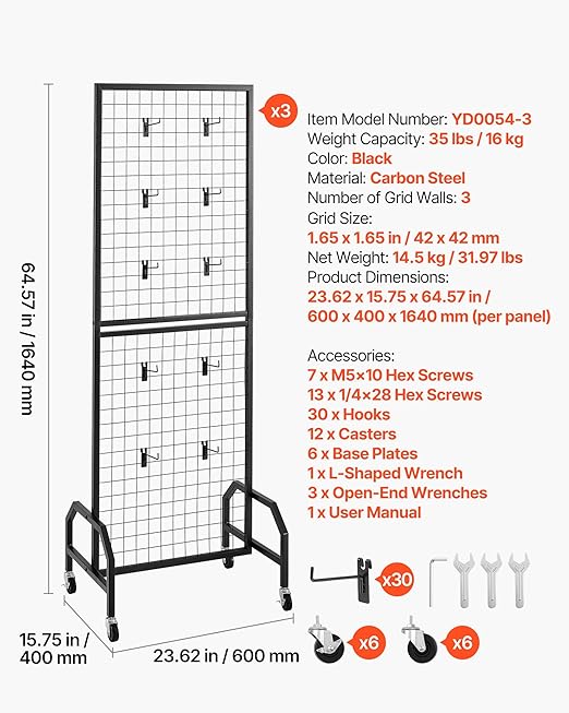 VEVOR 3 Packs Grid Wall Panels, 1.9 x 5.4 ft Wire Grid Panels Display Rack